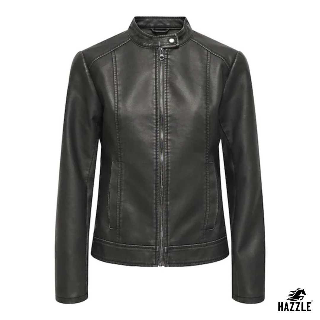 Black Faux Leather Collarless