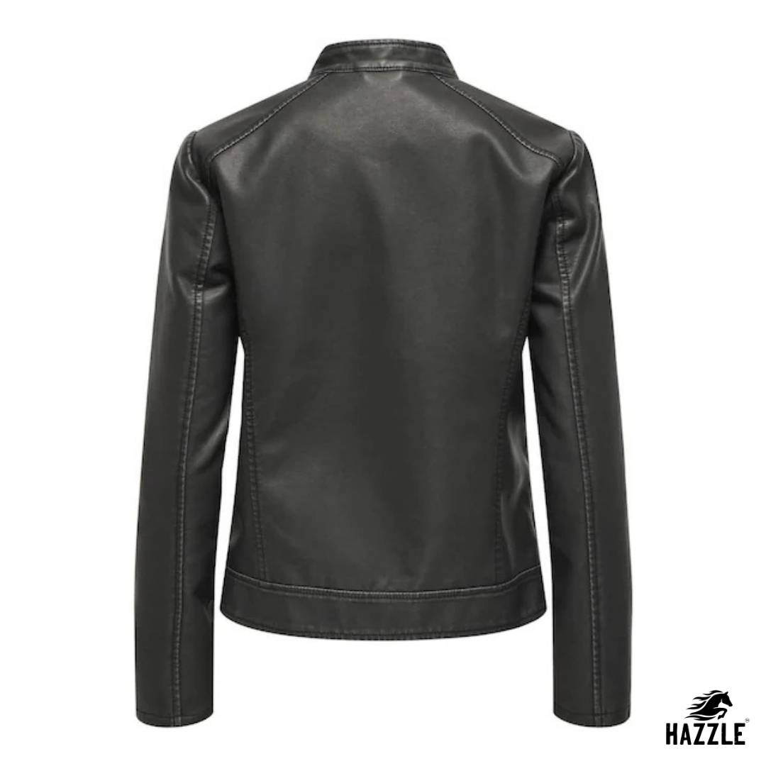 Black Faux Leather Collarless