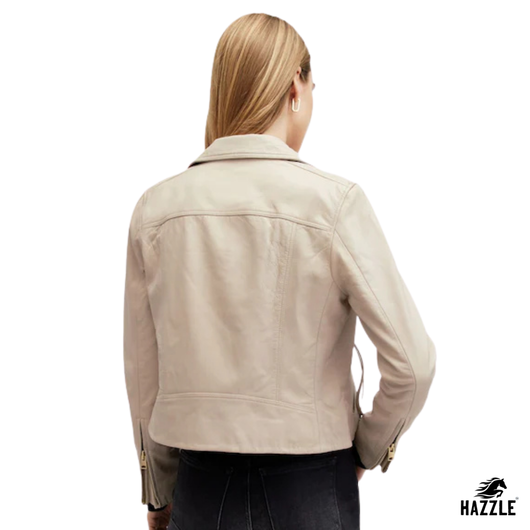 Ivory White Dalby White Leather Biker Jacket