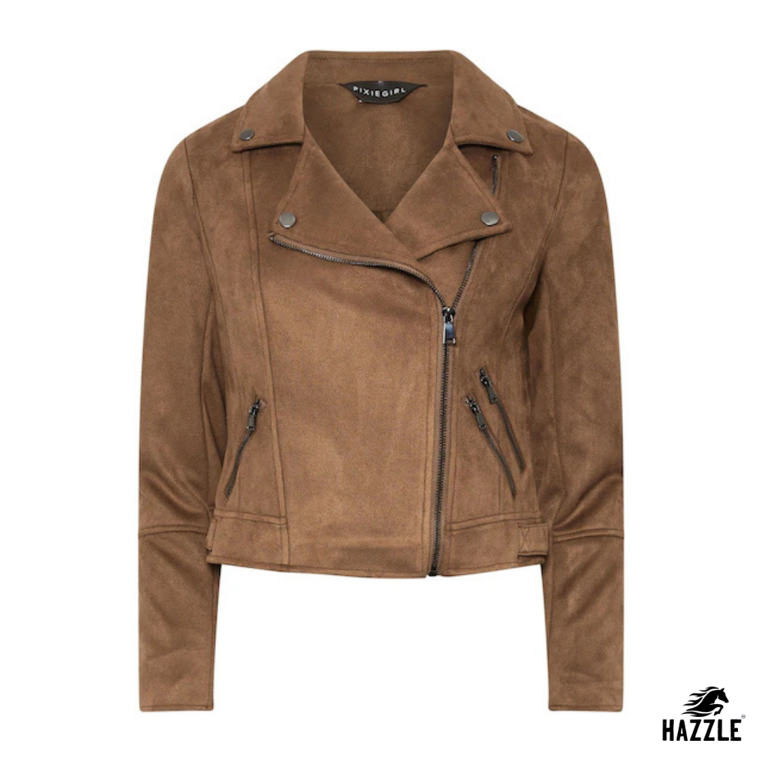 Petite Brown Faux Suede Biker Jacket