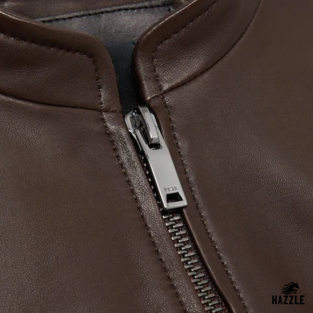 Reiss Chocolate Brown Allie Leather Collarless Biker Jacket