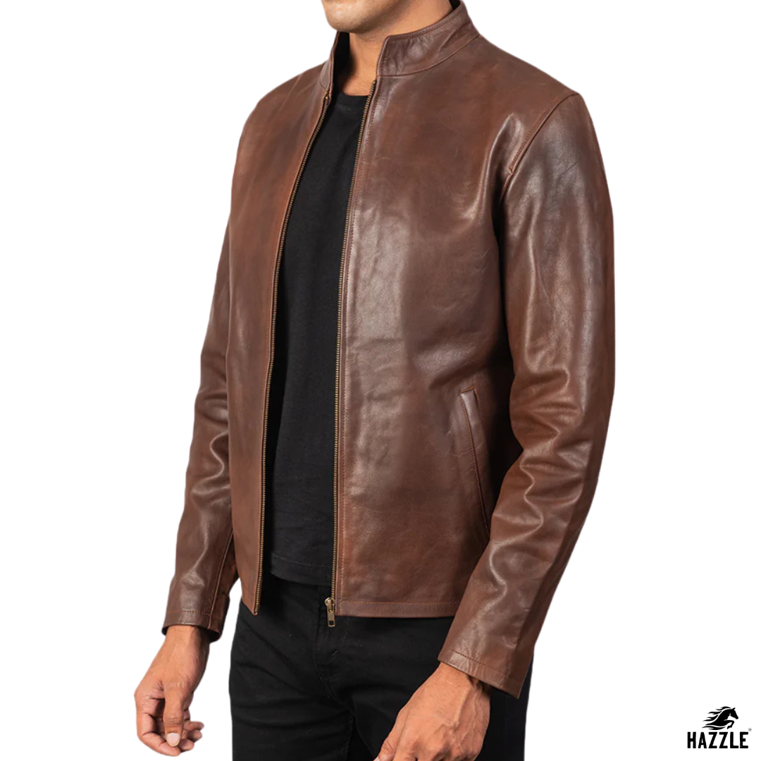 Alexis Biker Leather Jacket Brown