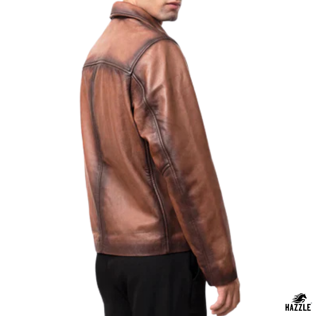 Hunter Leather Biker Jacket brown