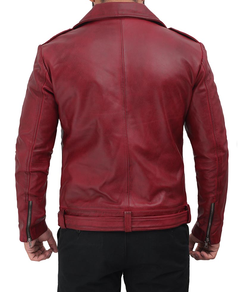 Menโs Maroon Leather Biker Jacket