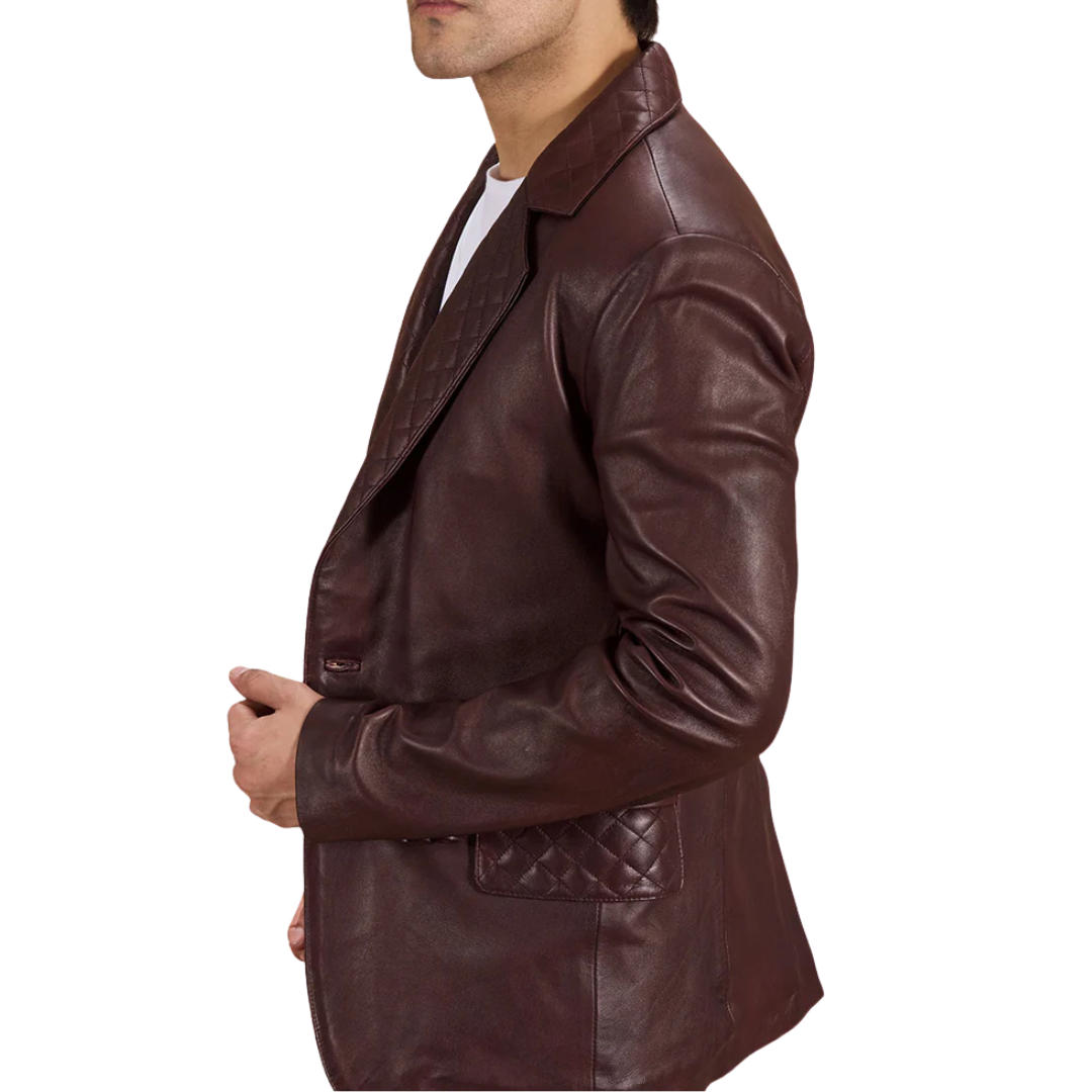 Radaron Quilted Maroon Leather Blazer