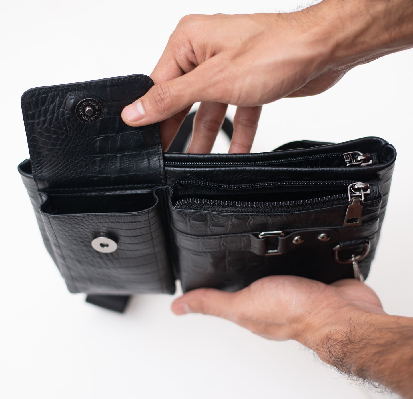 Crocodile Fanny Bag Pack Black