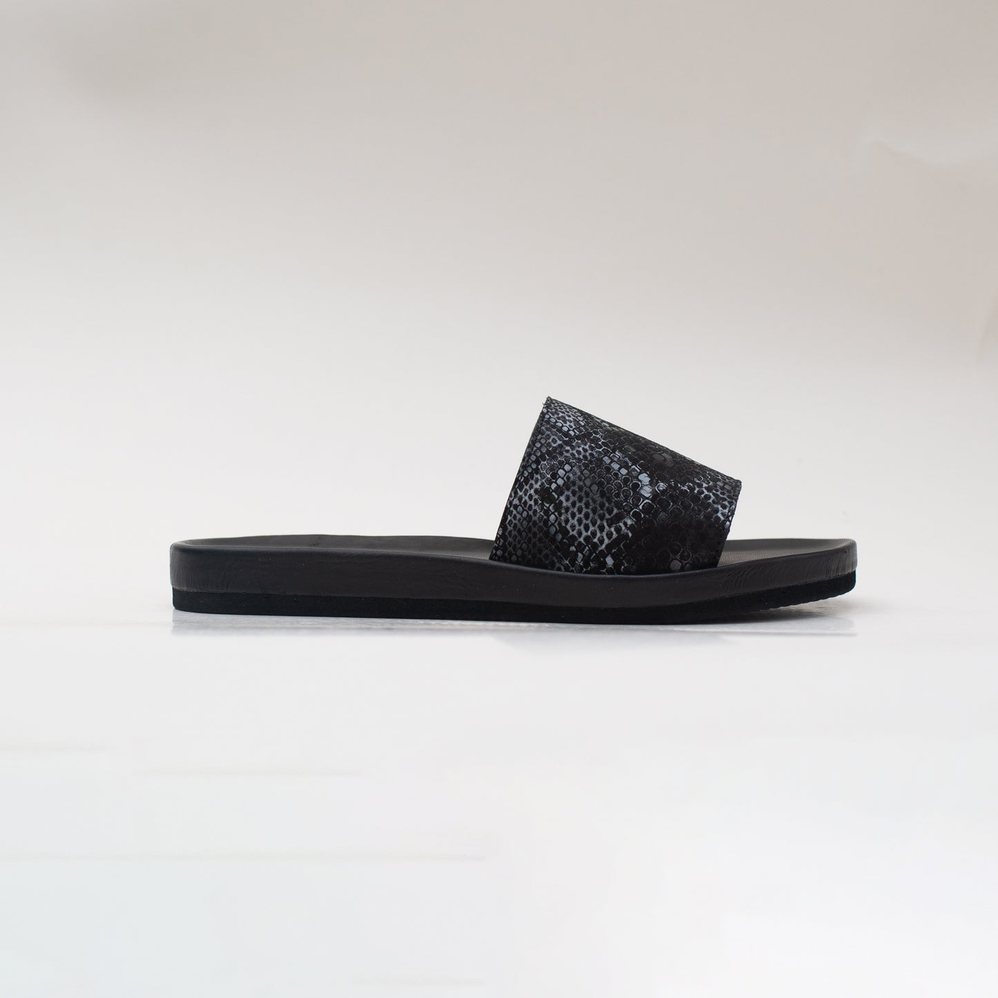 Snake Print - Black | Dice Leather Sandal