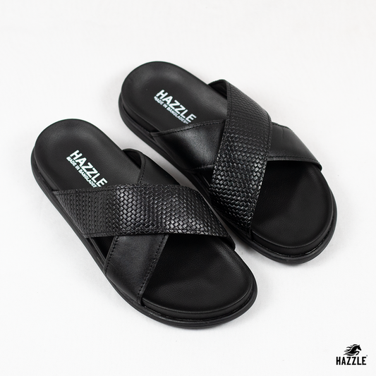 Hazzle Comfort Cross Black Leather Sandal