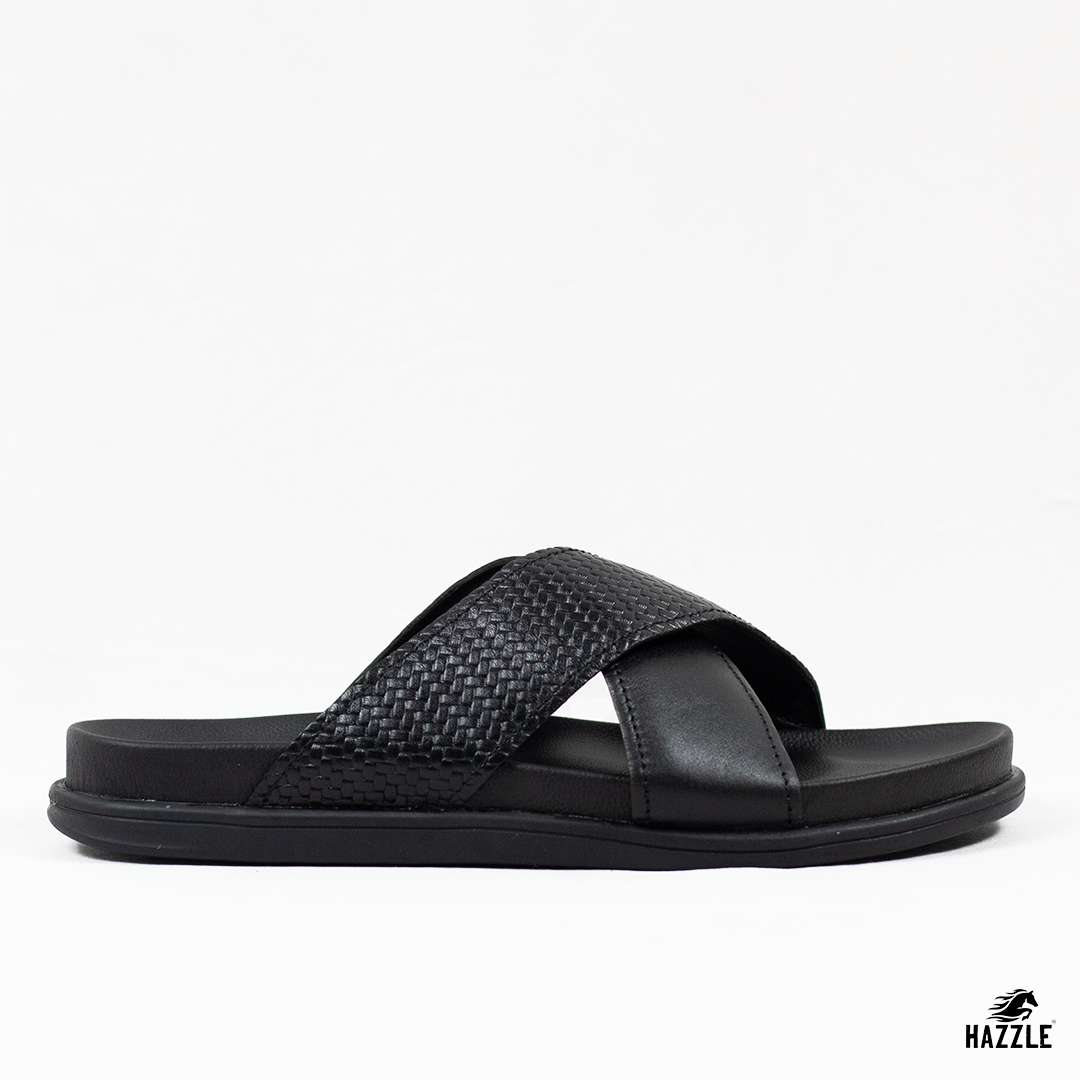 Hazzle Comfort Cross Black Leather Sandal