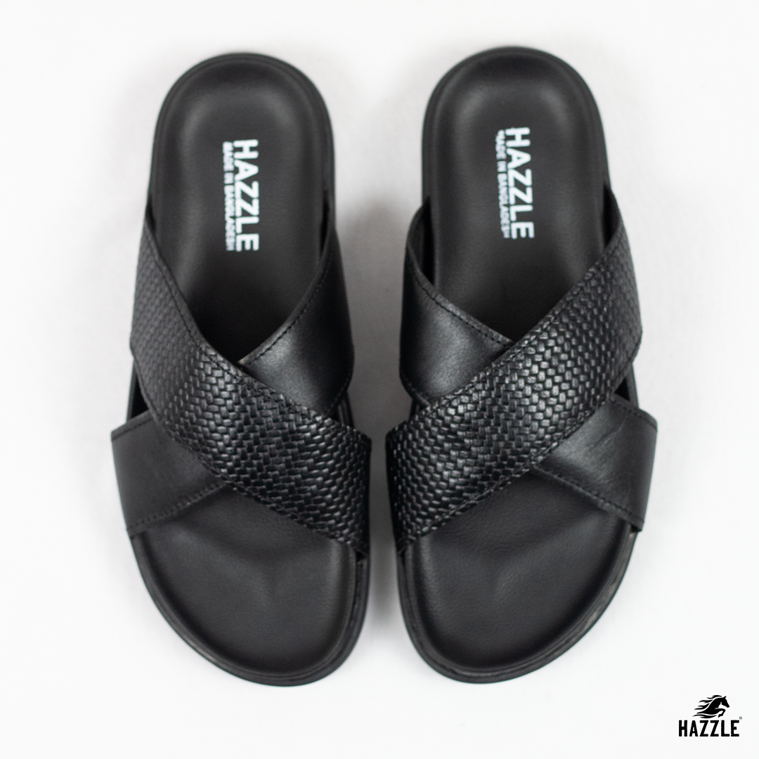 Hazzle Comfort Cross Black Leather Sandal