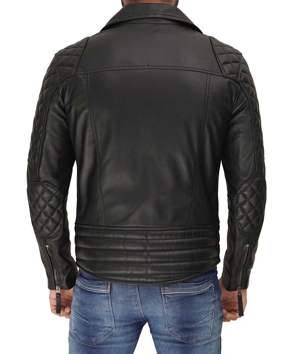 Menโs Quilted Black Leather Biker Jacket