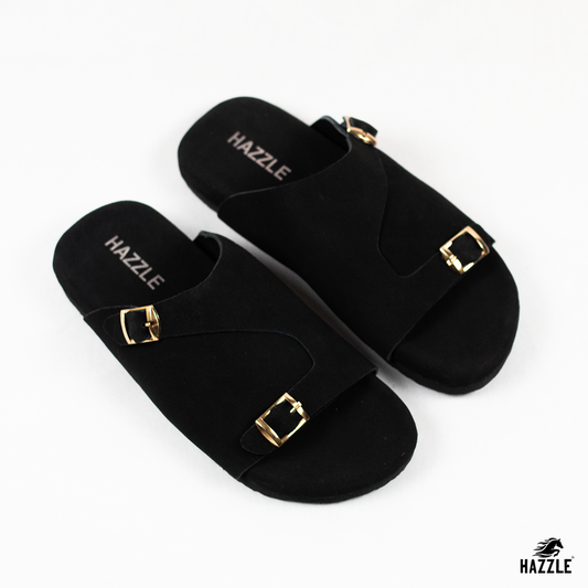 Suede Sandal - Double Belt Black