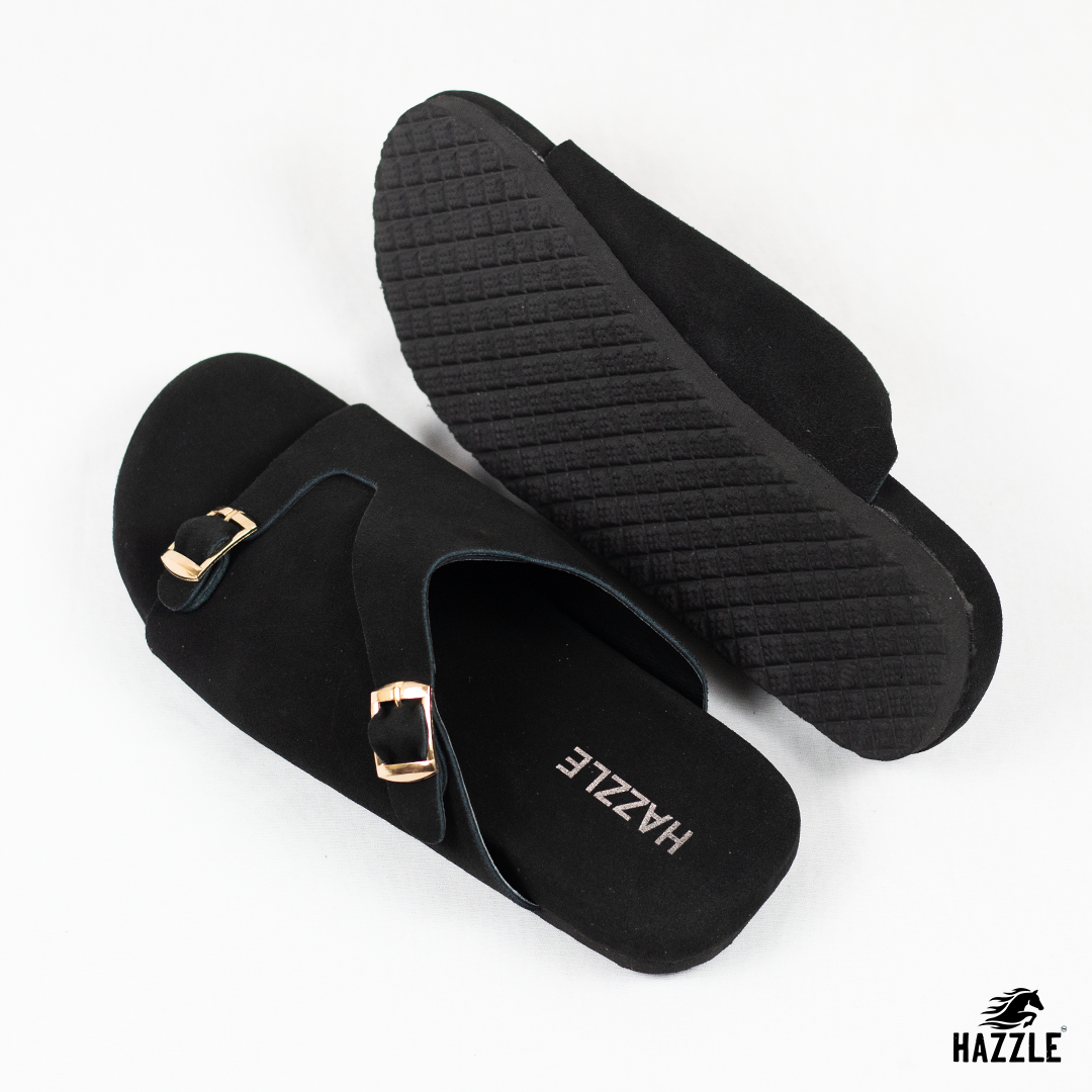 Suede Sandal - Double Belt Black