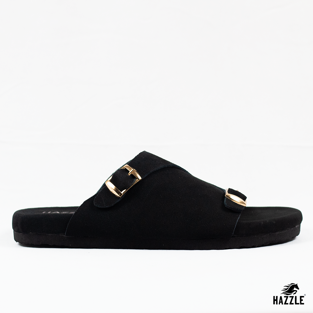 Suede Sandal - Double Belt Black