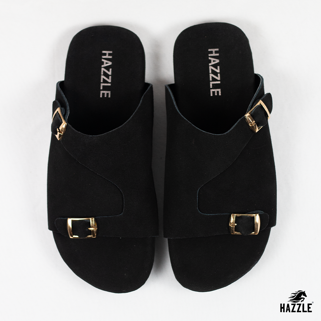Suede Sandal - Double Belt Black