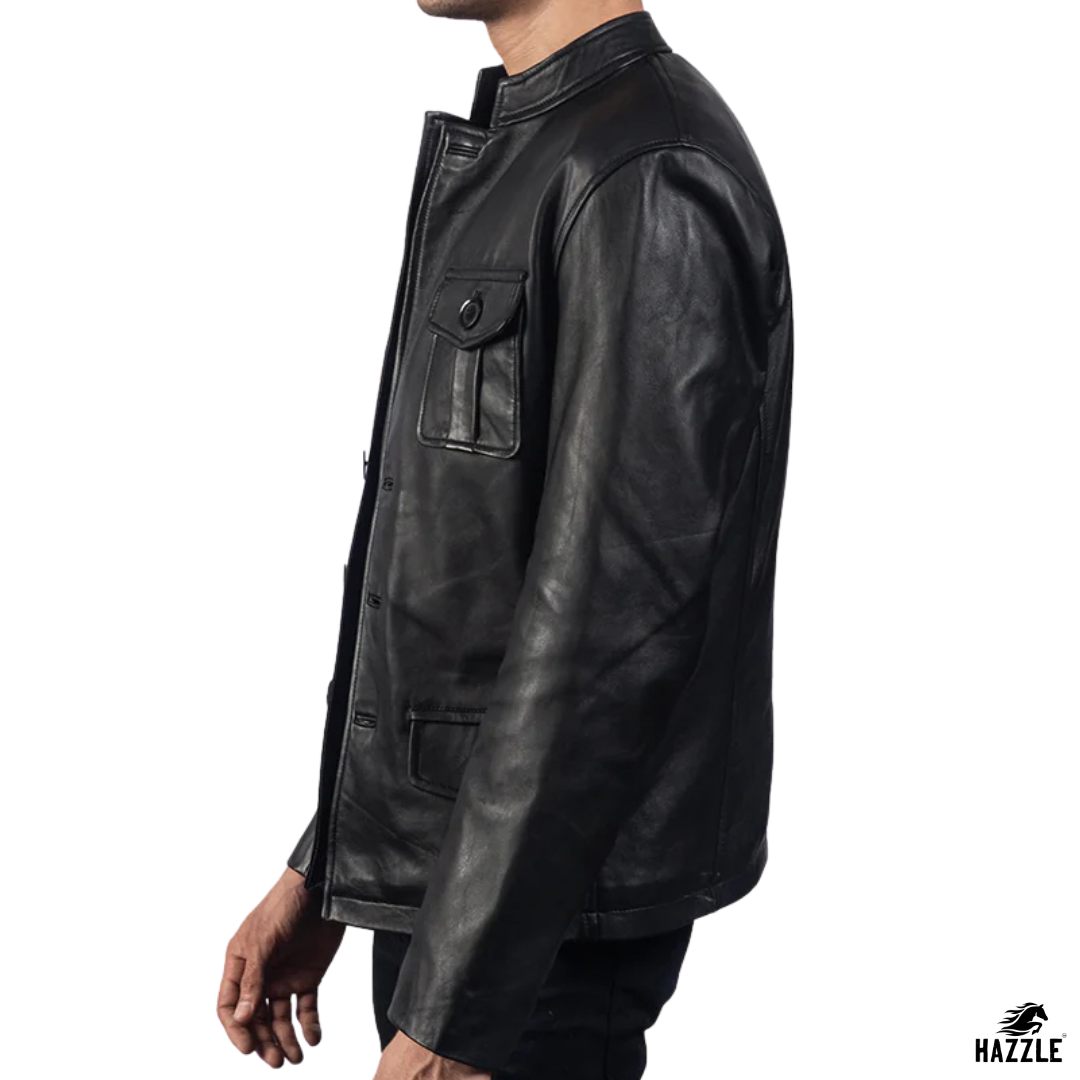 Two Pocket Black Leather Jacket
