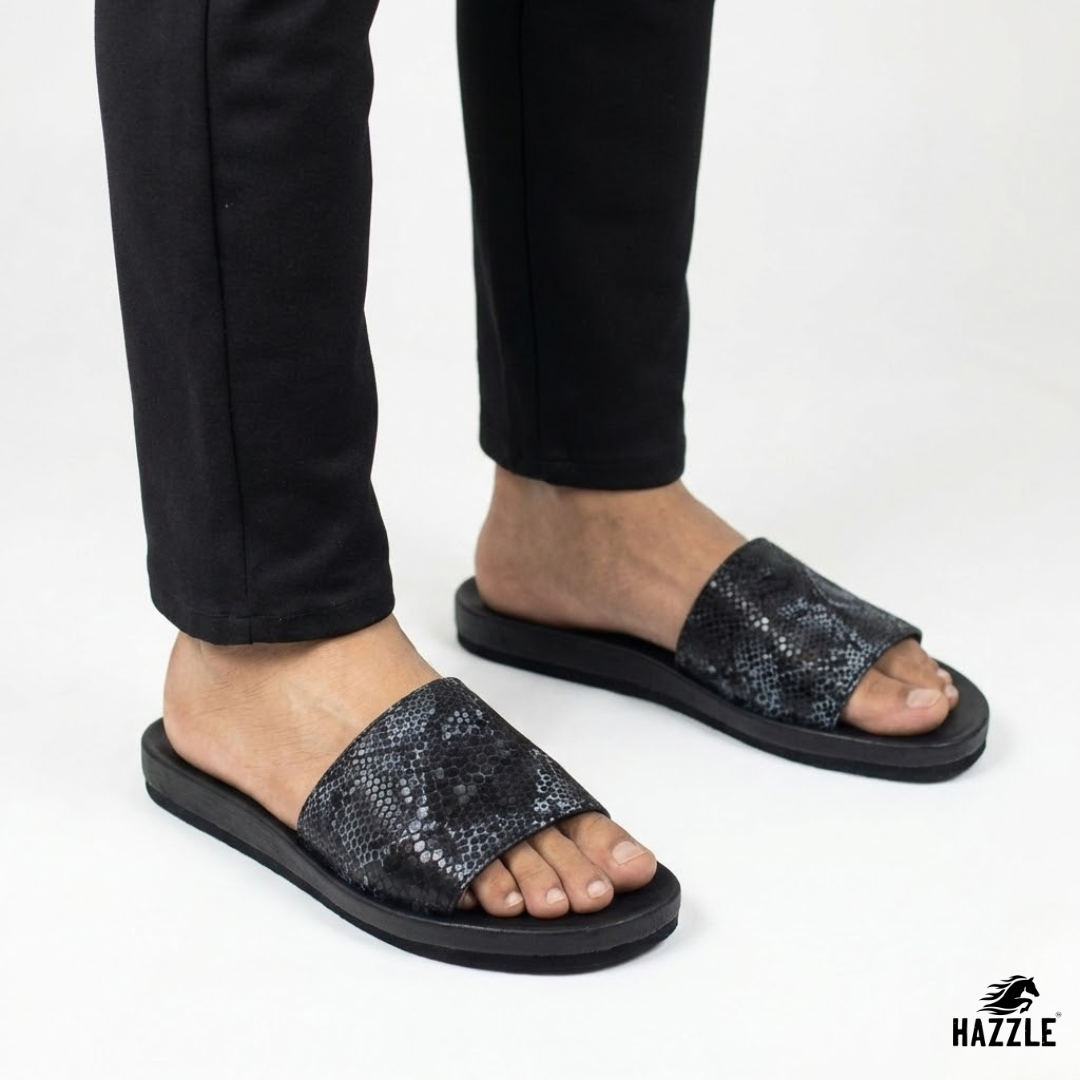 Snake Print - Black | Dice Leather Sandal