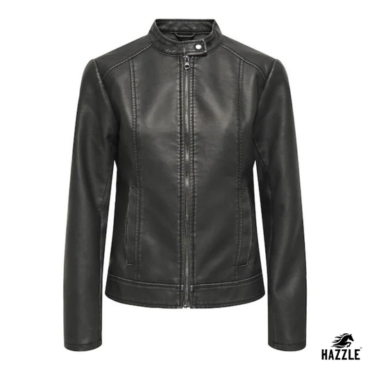 Black Faux Leather Collarless