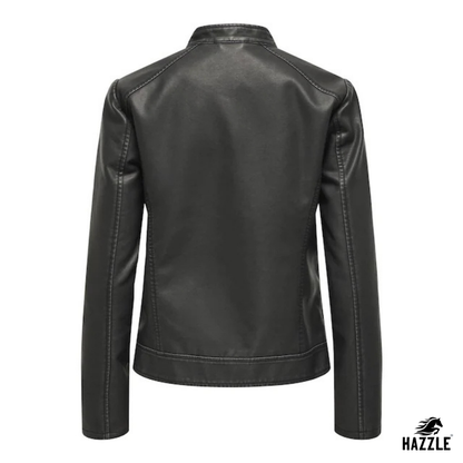 Black Faux Leather Collarless