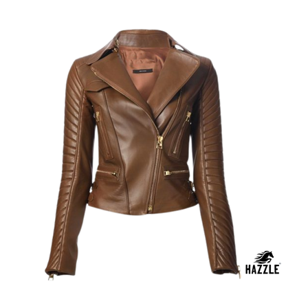 Ladies Brown Biker Jacket