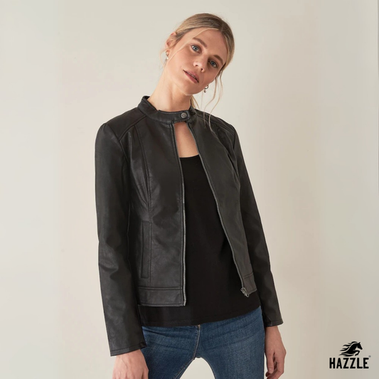 Black Faux Leather Collarless