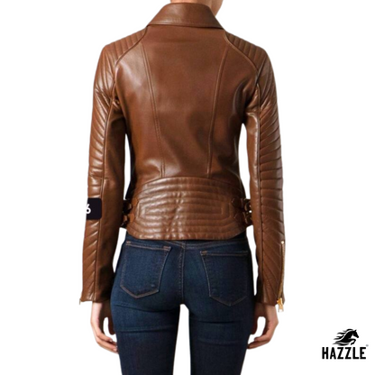 Ladies Brown Biker Jacket