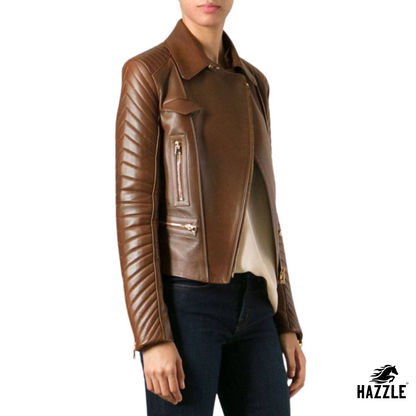 Ladies Brown Biker Jacket
