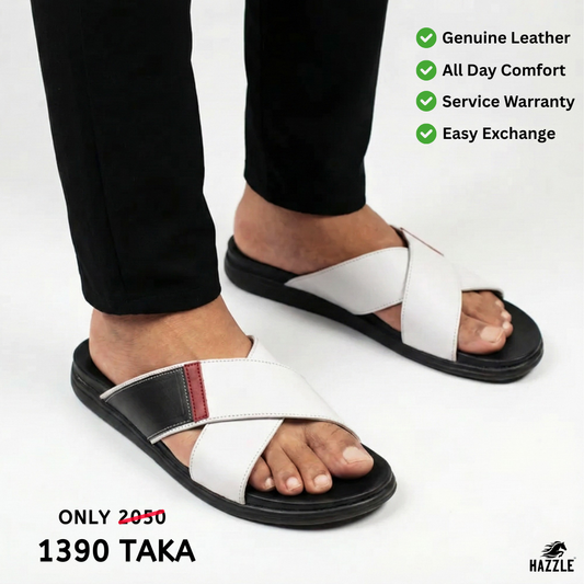 Posh White And Black | Imported Leather Sandal