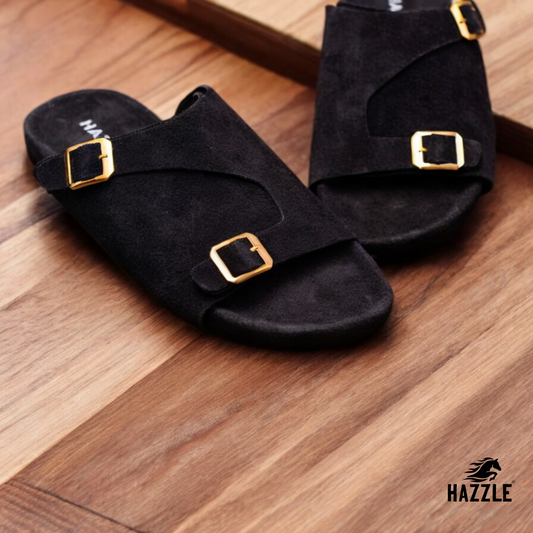 Suede Sandal - Double Belt Black