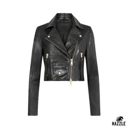 AllSaints Black Elora Black Slim Leather Biker Jacket