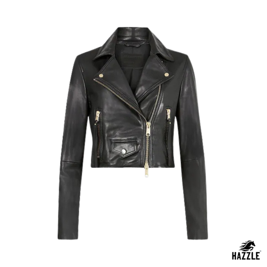 AllSaints Black Elora Black Slim Leather Biker Jacket