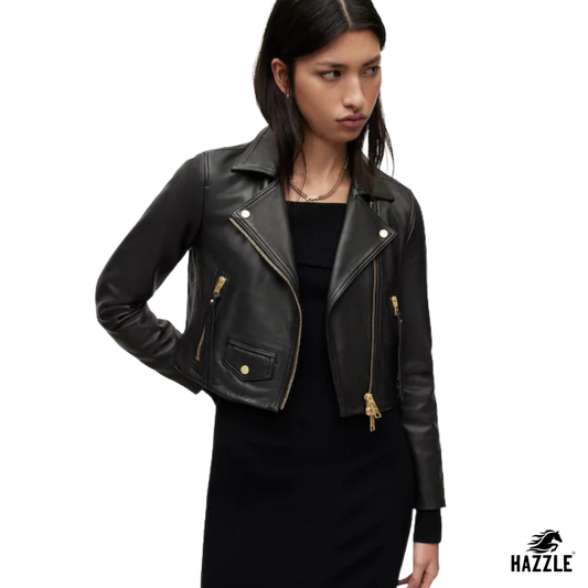 AllSaints Black Elora Black Slim Leather Biker Jacket