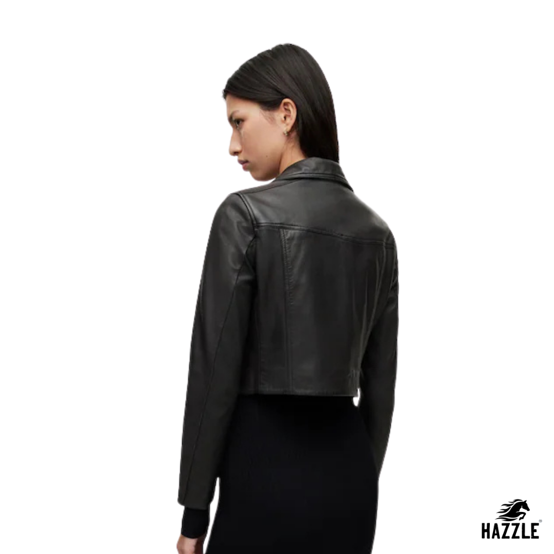 AllSaints Black Elora Black Slim Leather Biker Jacket
