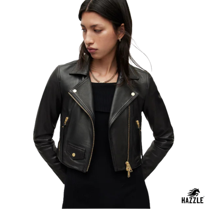 AllSaints Black Elora Black Slim Leather Biker Jacket