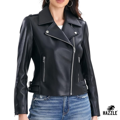 Ladies Black Leather Biker Jacket