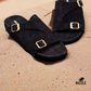 Suede Sandal - Double Belt Black