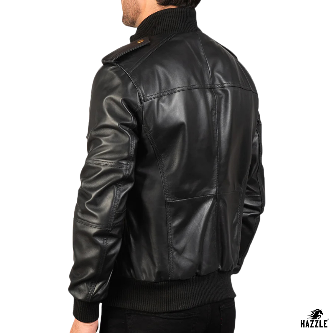 Agent Shadow Leather Bomber Jacket black