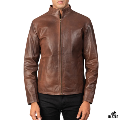 Alexis Biker Leather Jacket Brown