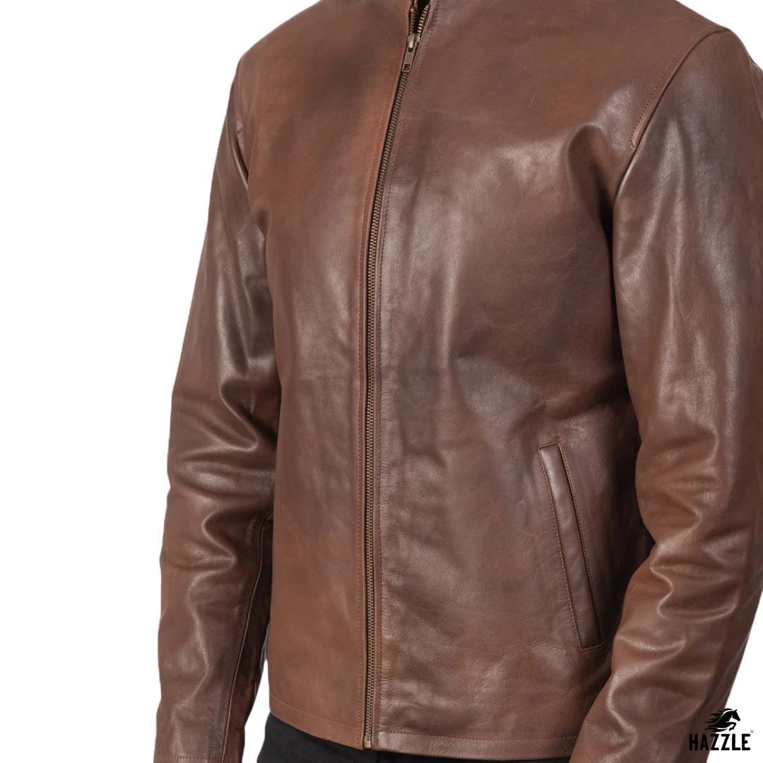 Alexis Biker Leather Jacket Brown