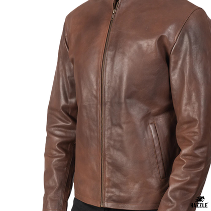 Alexis Biker Leather Jacket Brown