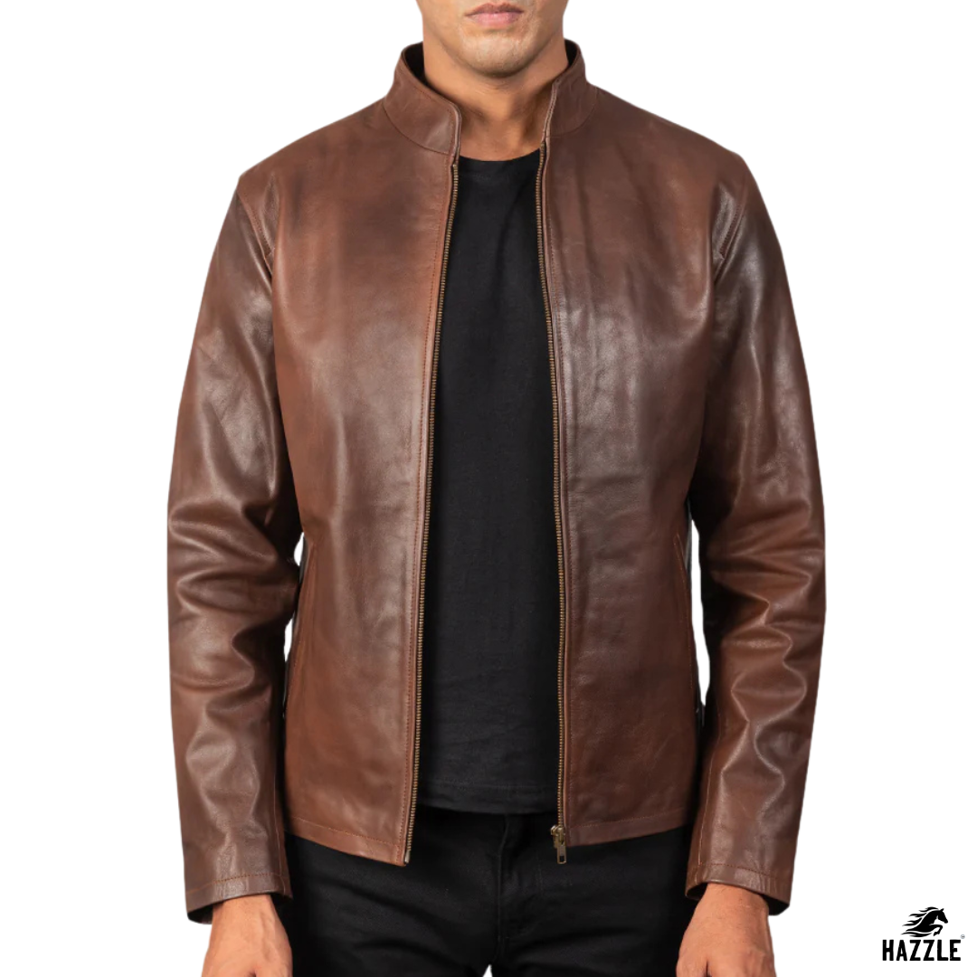 Alexis Biker Leather Jacket Brown