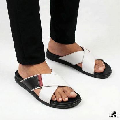 Posh White And Black | Imported Leather Sandal