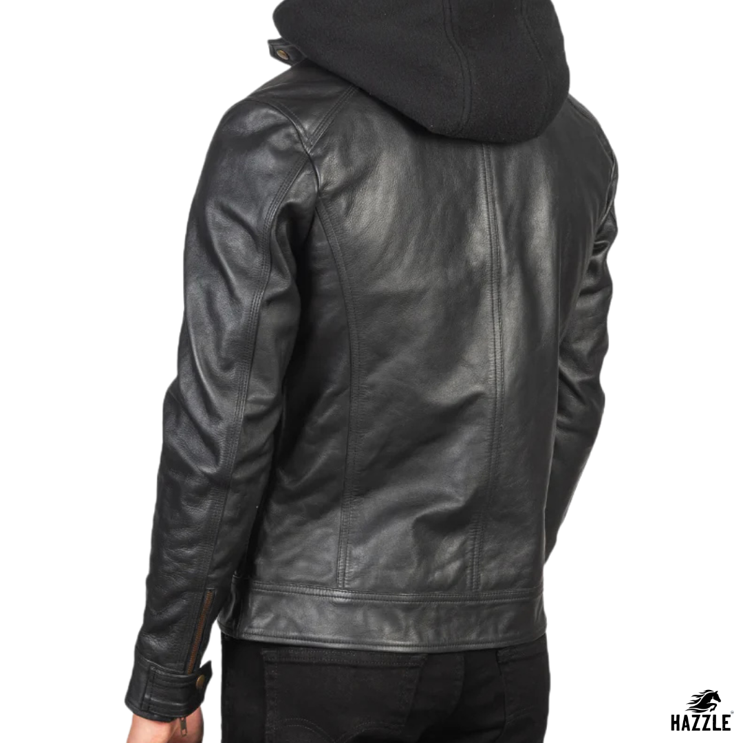 Hector Hooded Leather Biker Jacket black