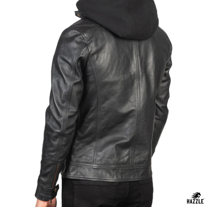 Hector Hooded Leather Biker Jacket black