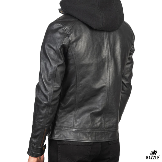 Hector Hooded Leather Biker Jacket black