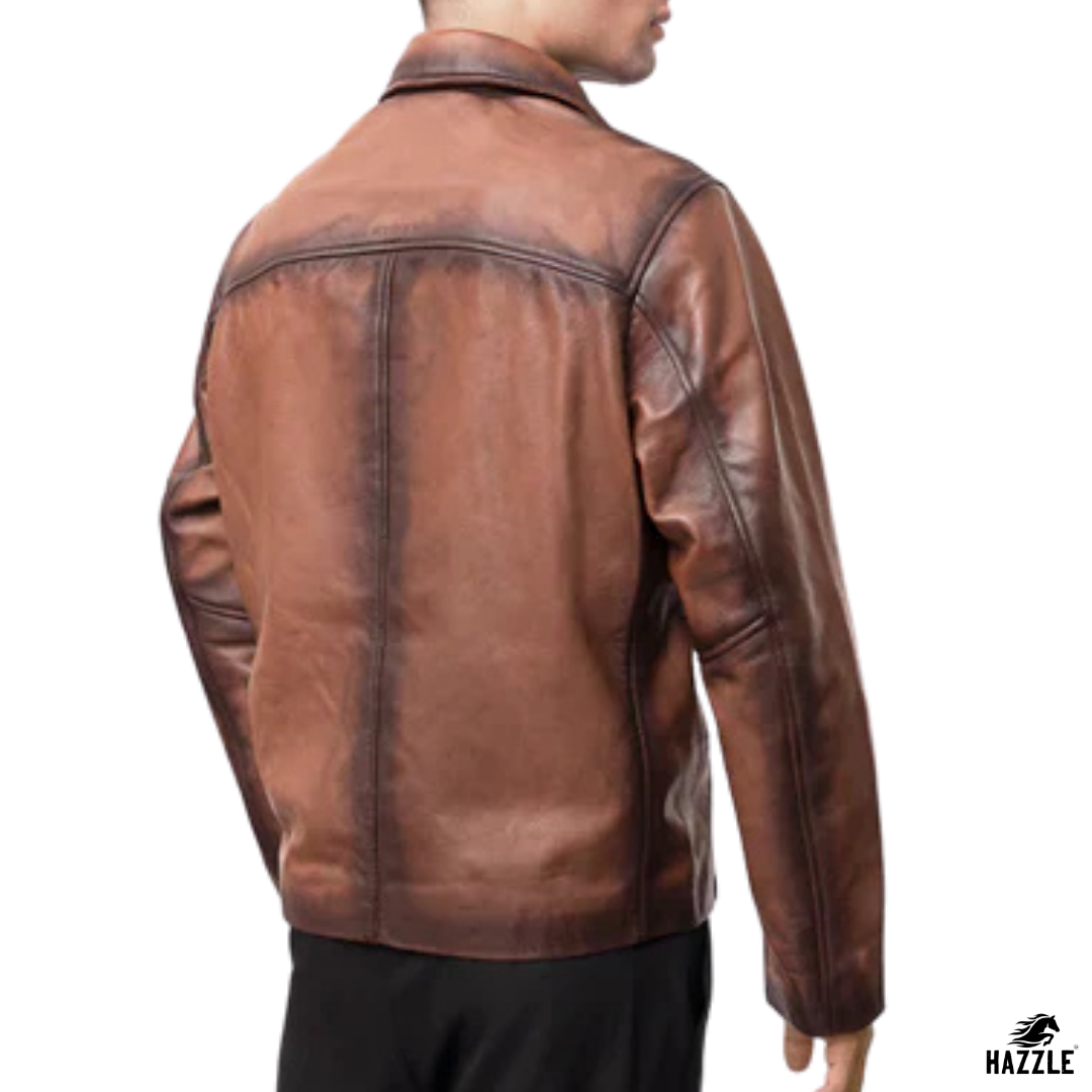 Hunter Leather Biker Jacket brown