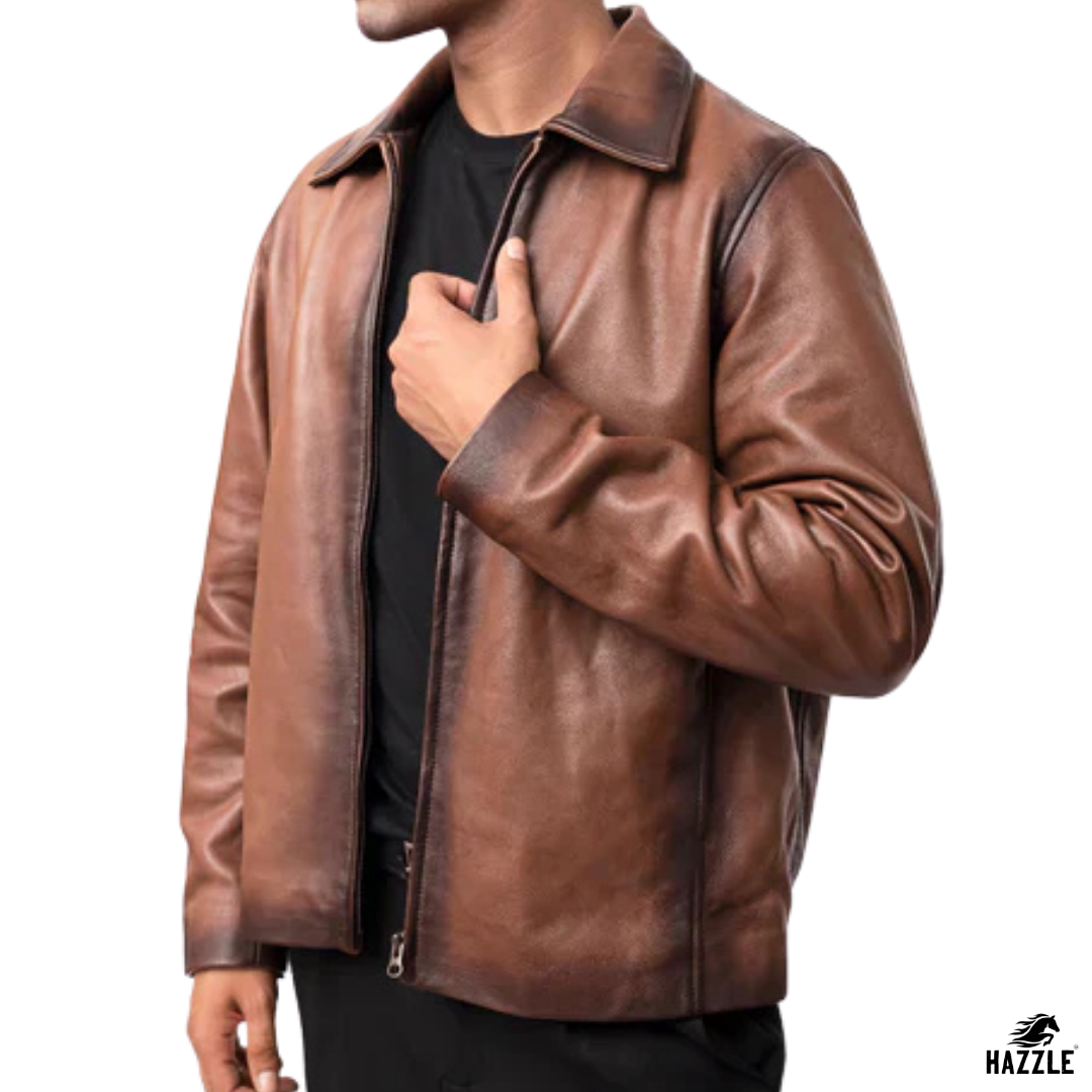 Hunter Leather Biker Jacket brown