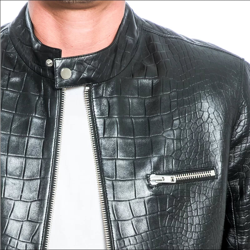 Crocodile Embossed Biker Leather Jacket For Men - Alligator Print