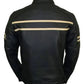 Men's Black With Beige Stripes Biker Leather Jacket