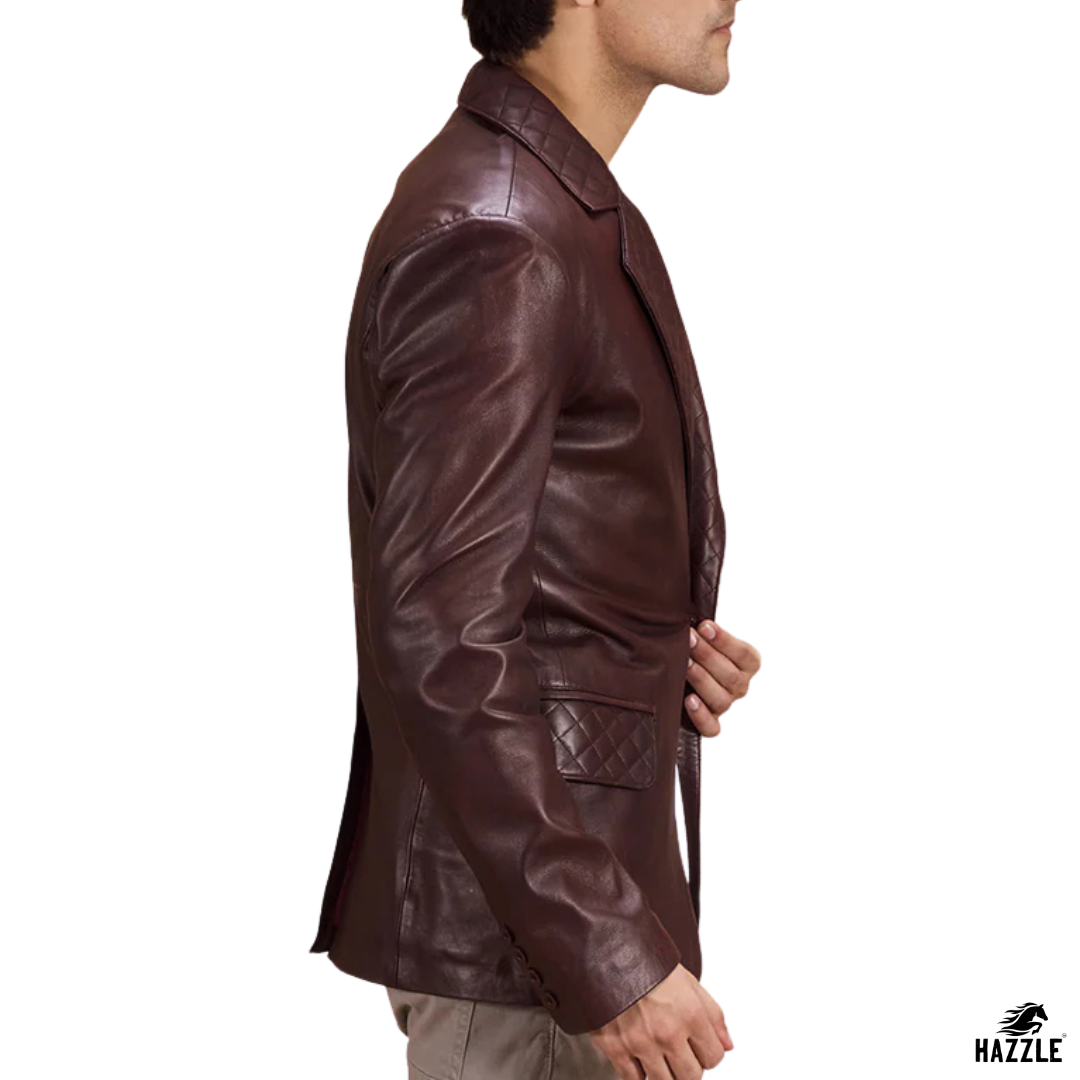 Radaron Quilted Maroon Leather Blazer